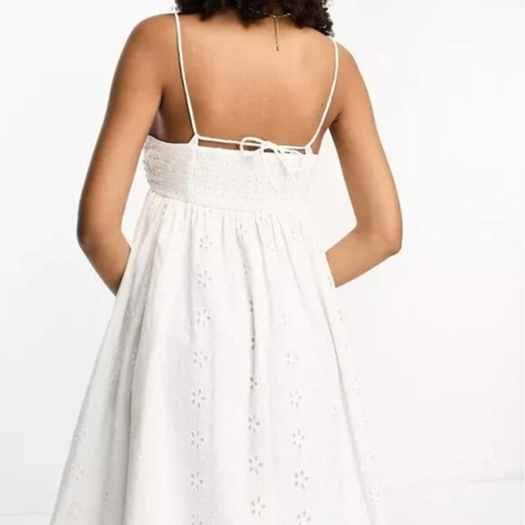 ASOS Design Broderie Cotton Pleat Bust Babydoll Dress in White, Size 14 - Picture 2 of 8